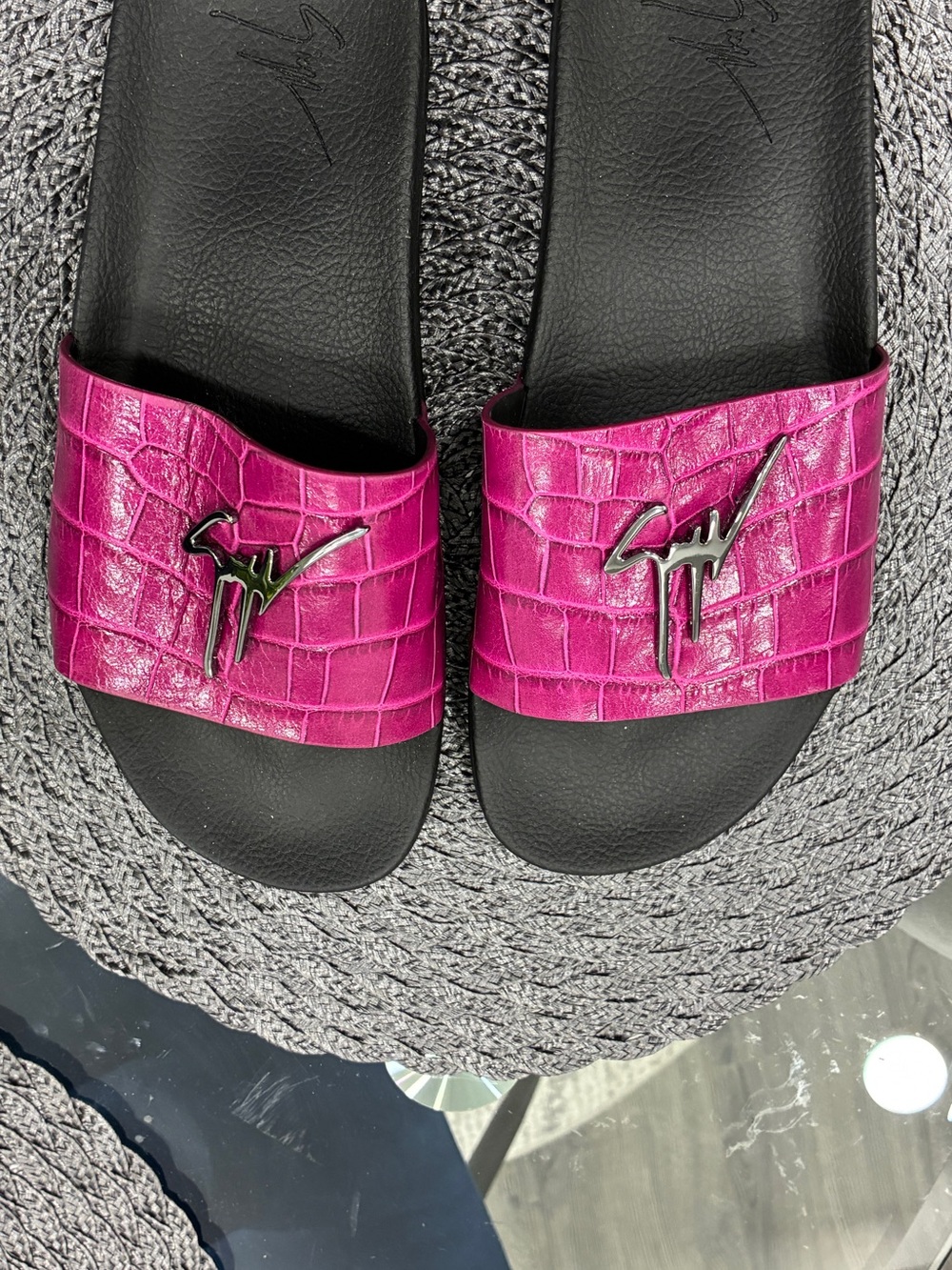 Giuseppe Zanotti Pink Croc Embossed Logo Slides Men’s 10 EU 43